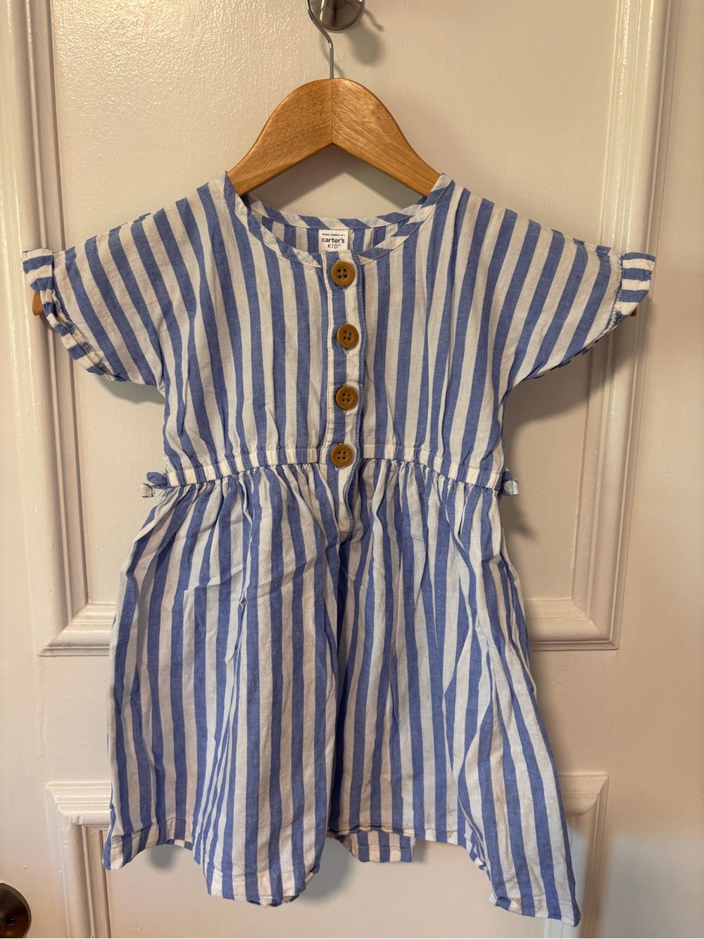 Carter's Blue and White Striped Button-Front Linen Girls' Dress